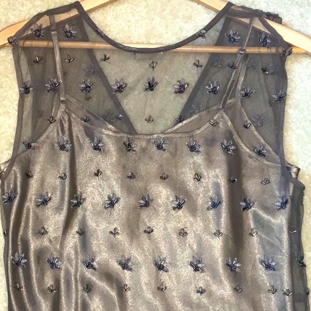 Embroidered Beaded Sheer Top With Attached Camisole Girly Feminine Size 12 - Picture 13 of 16